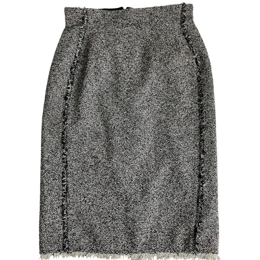 REBECCA‎ TAYLOR SKIRT A LINE PENCIL GRAY/BLACK SZ 0 TRIM HEM FRINGE AESTHETIC - Picture 2 of 13